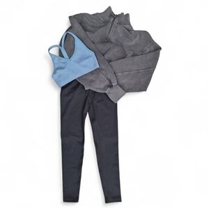 SET Active Blue Sports Bra•Aerie Leggings XS NWT + Cropped Aerie Zip Hoodie Sm
